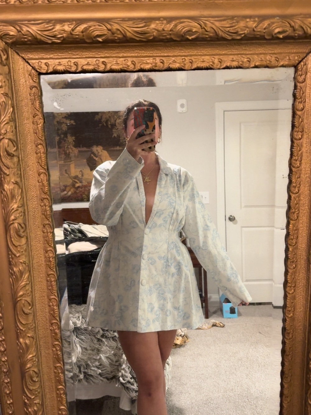For Love & Lemons Cream and Light Blue Floral Mini Dress - Picture 3 of 4